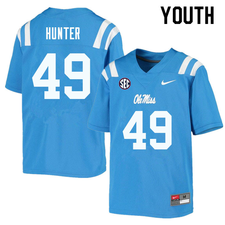 Youth #49 Seth Hunter Ole Miss Rebels College Football Jerseys Sale-Powder Blue